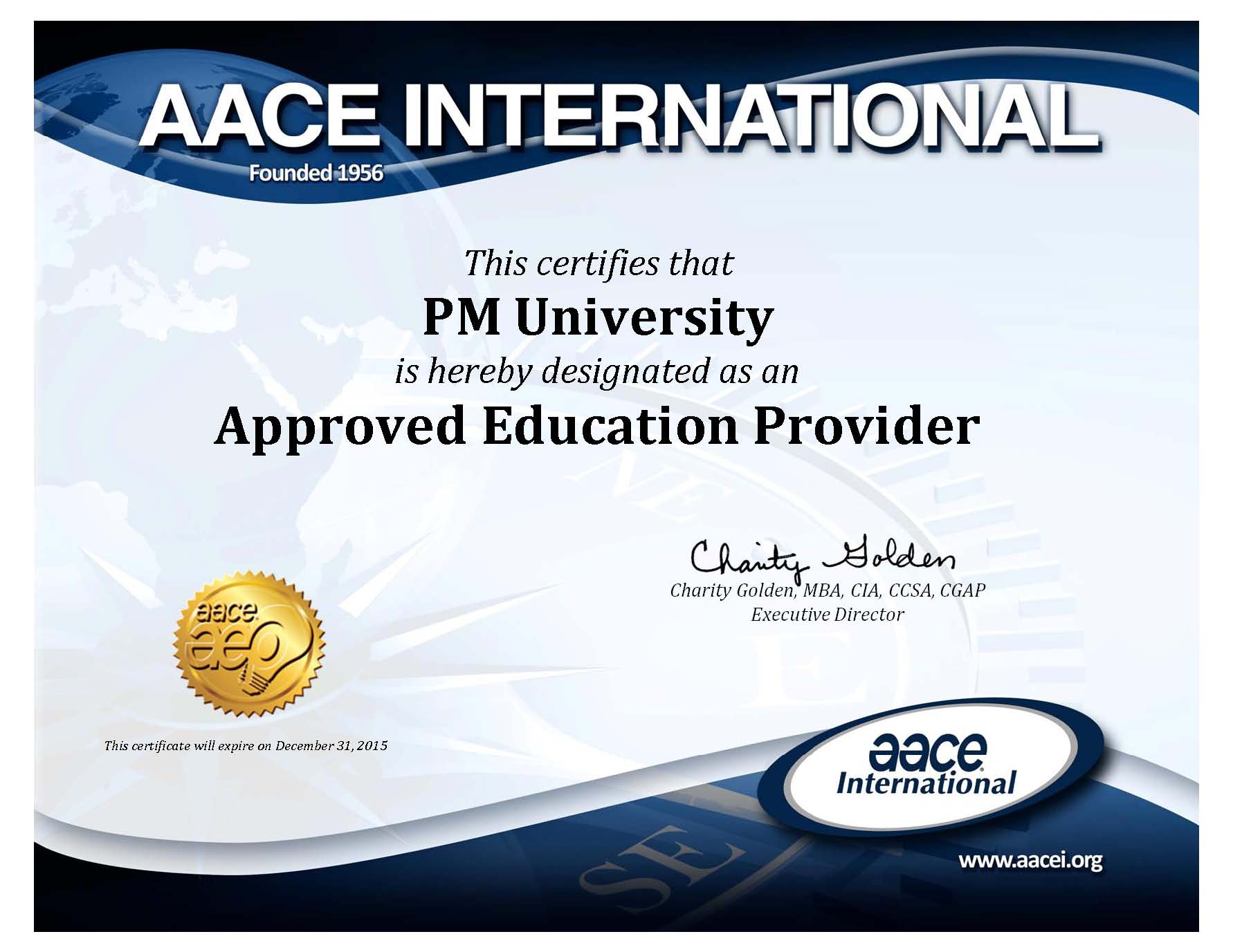 Университет Управления Проектами вновь признан официальным поставщиком образовательных услуг AACEI